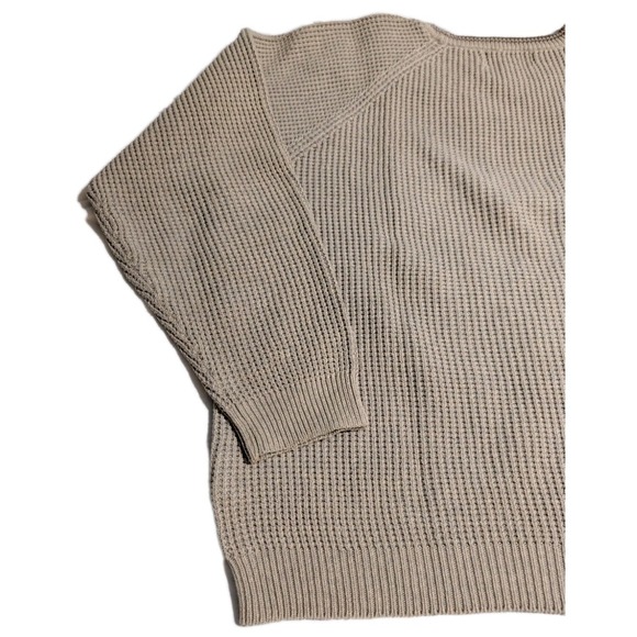 Eddie Bauer Sweater Mens L Oatmeal Waffle Knit Cotton Made in UK Fisherman Crew - Picture 8 of 9
